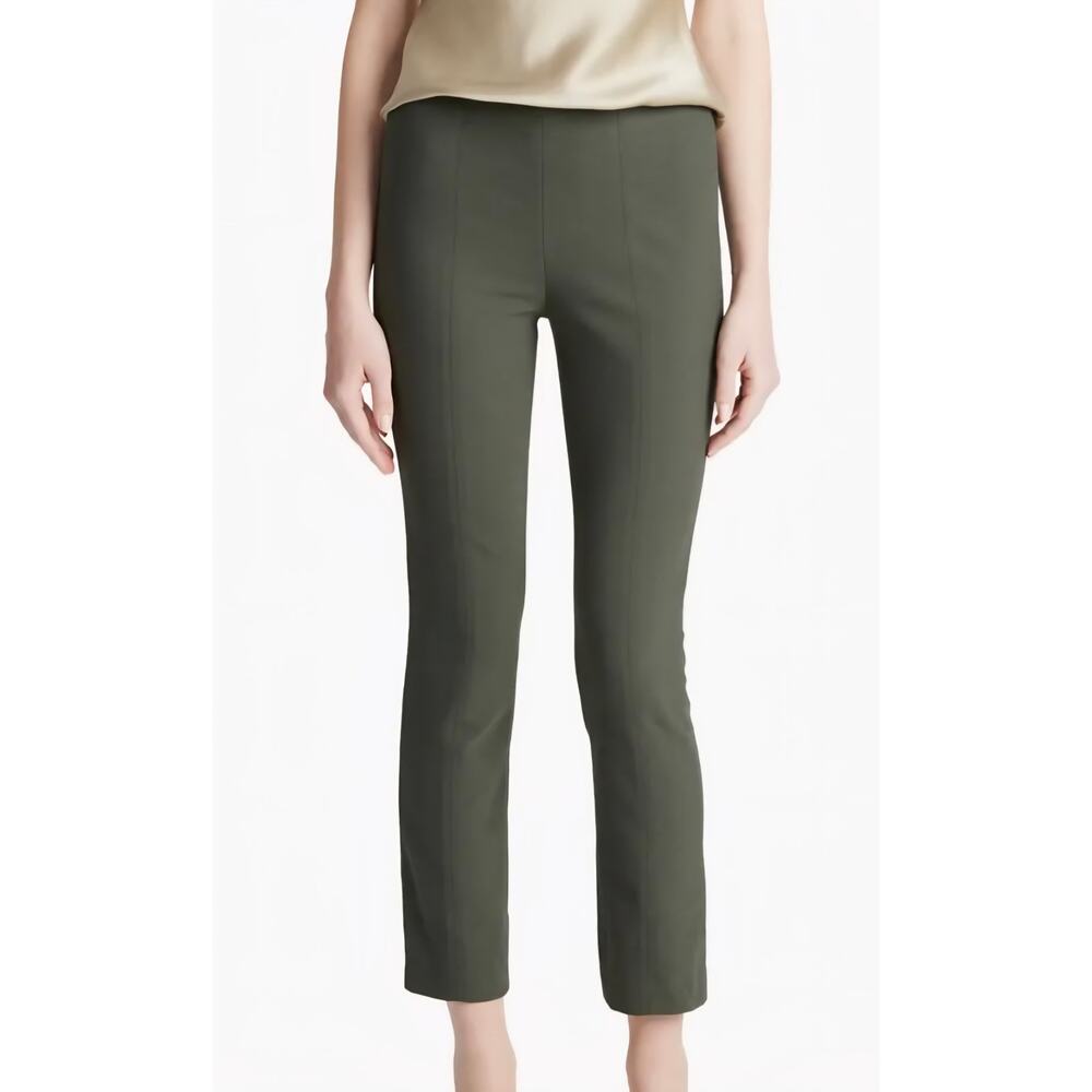 Vince Straight Leg Ankle Pants Olive Green Stitch Front Seam Split Hem Small.
